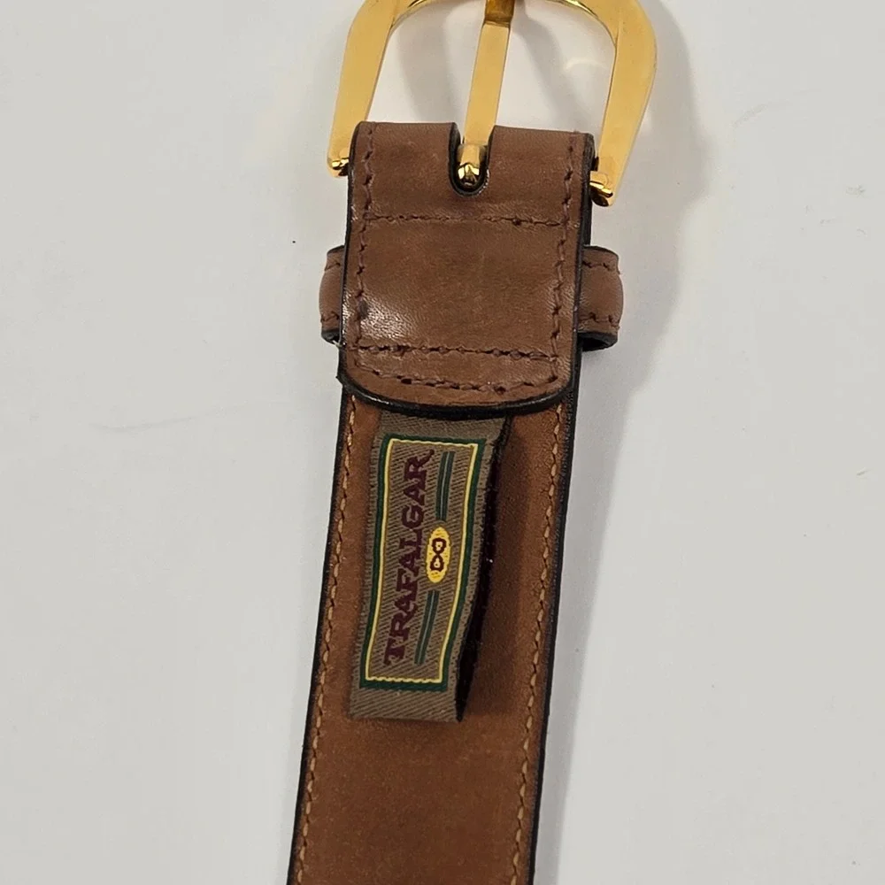 Trafalgar Mens Campo Calf Leather Belt 38 Brown Gold Buckle Handmade TX 164 8